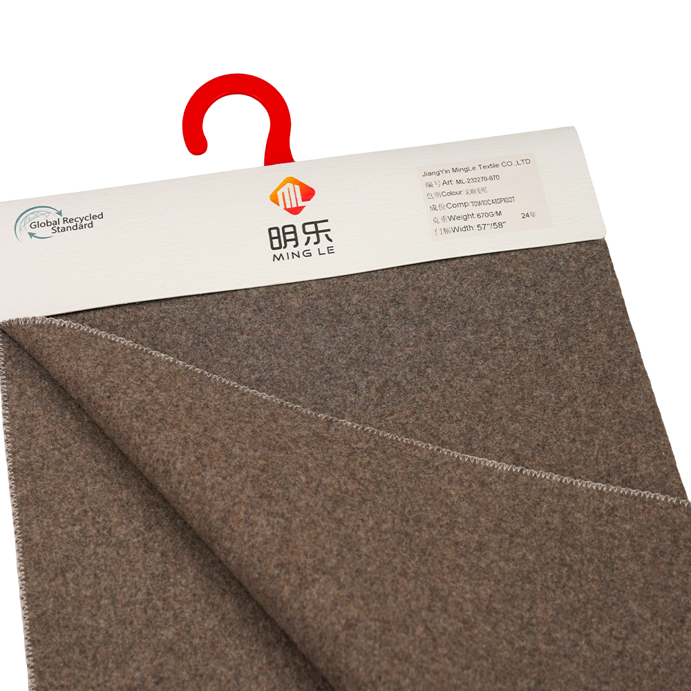 70% uld, 10% kashmir, 10% polyester, 10% andre fibre, 670G/M, blandet kaffe, Melton stof, ML-232270-670