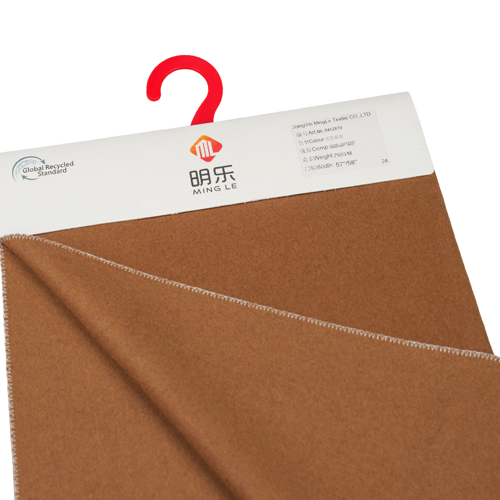 50% Uld, 50% Andre Fiber, 730G/M, Camel, Twill Melton Stof, ML-0412879