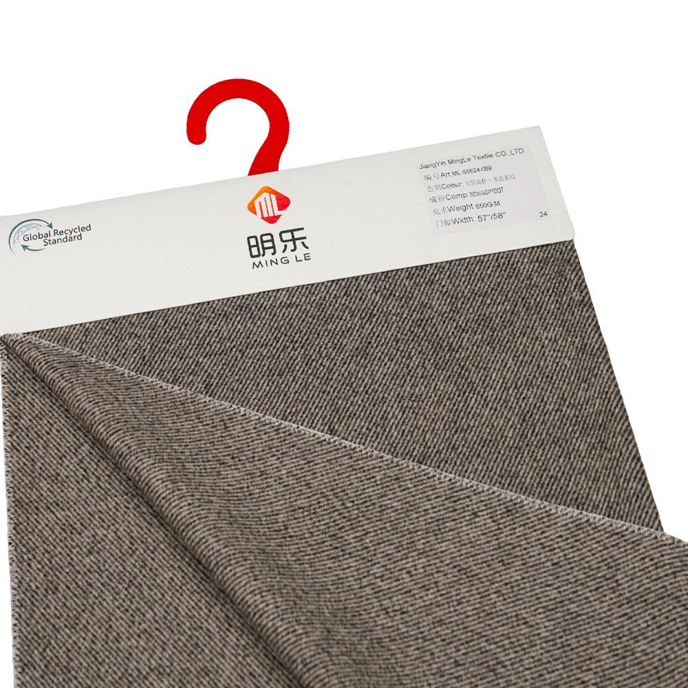 50% Uld, 40% Polyester, 10% Andre Fiber, 650G/M, Sort Blandet Brun + Beigetwill, Melton stof, ML-S0624-089