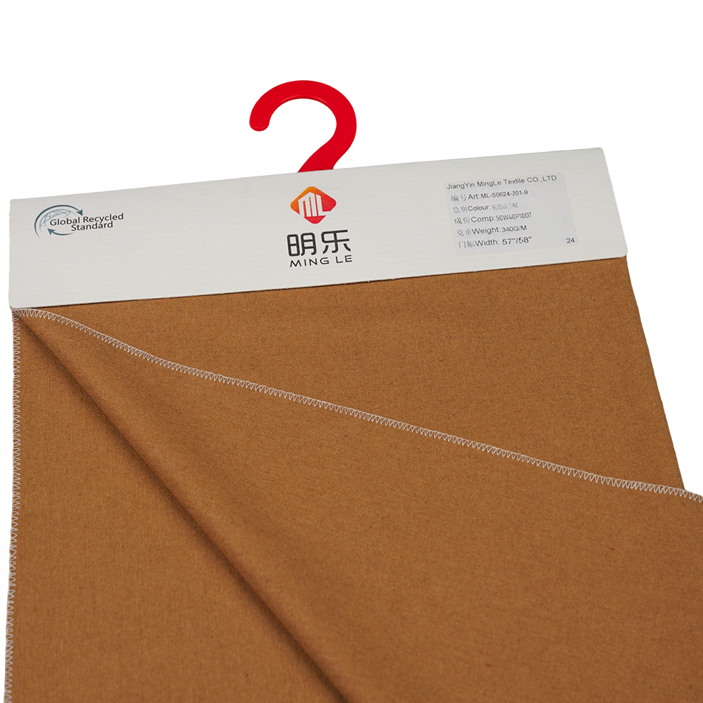 50 % uld, 40 % polyester, 10 % andre fibre, 340G/M, kamel, flannelstof, ML-S0624-201-9