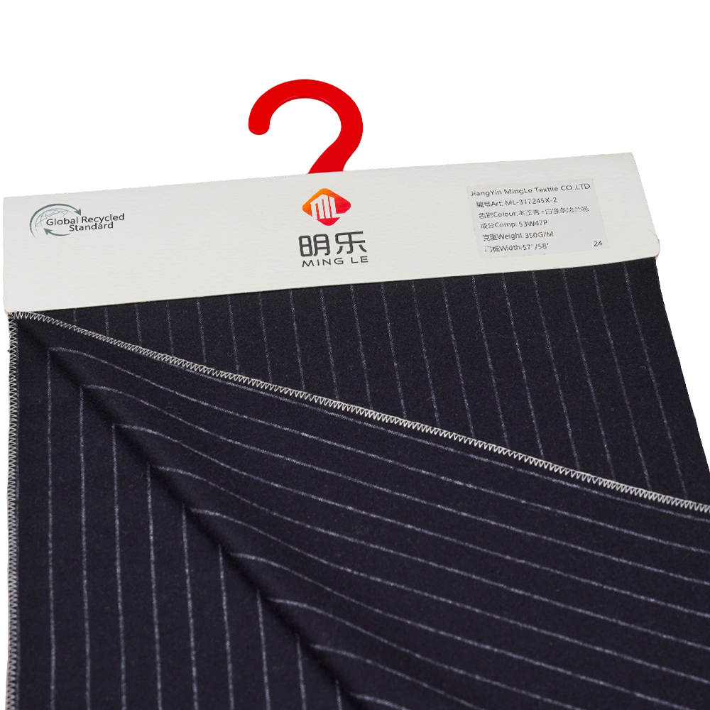 53% uld, 47% polyester, 350G/M, Zhiqing + hvid, lodret stribet flannelstof, ML-317245X-2