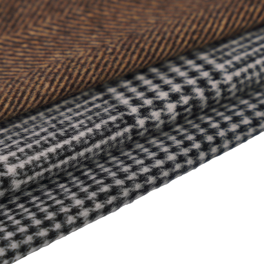 30% Uld, 60% Polyester, 10% Andre Fiber, 610G/M, Sort Og Hvid, Plaid Single-Face Overcoating Stof, ML-20001