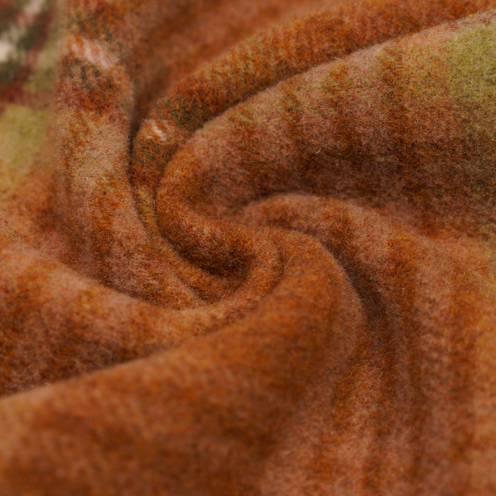 50 % uld, 40 % polyester, 10 % andre fibre, 860G/M, brun og gul ternet, fløjlsstof, ML-062142104